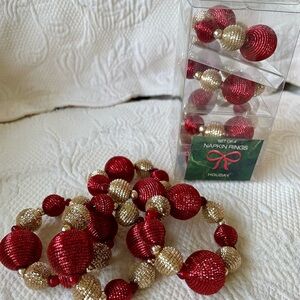 Elegant Red and Gold Beaded Napkin Rings Christmas Holiday